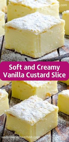 soft and creamy vanilla custard slice on a cooling rack