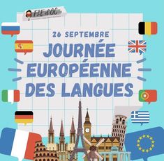 a poster with the words europe and european flags in front of it on a blue background