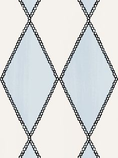 a white and blue wallpaper with black lines on it's sides, in the shape of diamonds