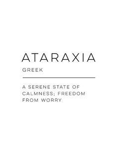 a white background with the words ataraxia greek and an image of a cross