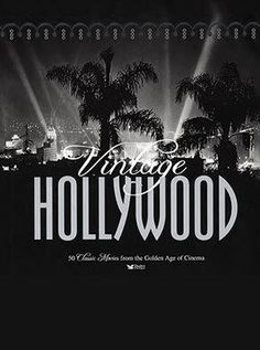 an image of hollywood with palm trees and lights in the background, black and white