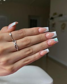 Long Summer Nails 2024, White French Tip With Flowers, Square Nails Summer, Spring Colors For Nails, Short Jean Jacket, Colors For Nails, Trendy Shades, Jackets Vintage