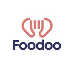 the logo for foodoo is shown in blue and pink colors on a white background