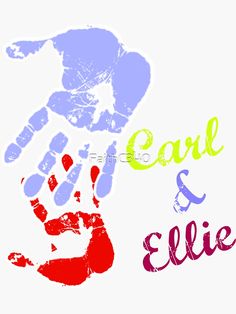 a hand and foot print with the words carl & eliie