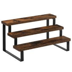 three tiered wooden bench with metal legs