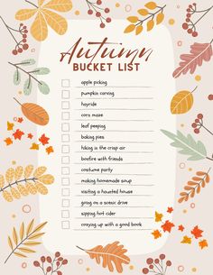 an autumn bucket list with leaves and berries