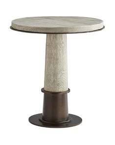 a round wooden table with metal base on an isolated white background for use as a centerpiece