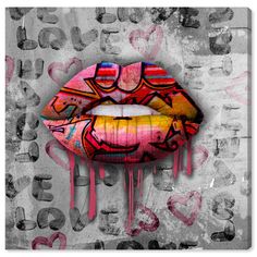 a colorful lipstick with dripping paint on it's lips and the word love is written in