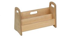 a wooden toy caddy with handles on an isolated white background