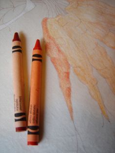 two crayons sitting next to each other on a table