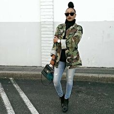 Black Girls Killing It on Instagram: “#BGKI #blackandkillingit #teamBGKI @kekecameron” Camo Jacket Outfit Fall, Camo Jacket Outfits, Camo Jacket Outfits For Women, Camo Jacket Outfit, Jacket Outfit, Camo Jacket, Casual Look, Fall Winter Outfits, Fashion Killa