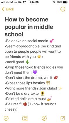 the text on the phone says how to become popular in middle school