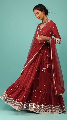 Walk down with elegance and class in our royal tango red anarkali kurta in lucknowi style geometric embroidery. The kurta is fabricated in cotton with a net dupatta. The kurta comes in an angarakha pattern cut with peplum style and a frill at the bottom. Apple Red, Red Apple, Anarkali, Tango