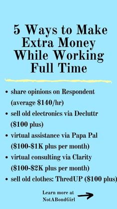 an advertisement with the words 5 ways to make extra money while working full time on it