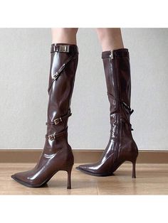 Pointed High-Top Belt Buckle Knight Boots New Autumn European And American Stiletto Slim High-Heeled Boots Not Over The Knee High Boots Brown         Women Shoes, size features are:Bust: ,Length: ,Sleeve Length: Boots Brown Women, Knee High Boots Brown, Knight Boots, Leather High Heel Boots, Boots Women Fashion, Brown Women, Womens Knee High Boots, Boots Brown, Long Boots