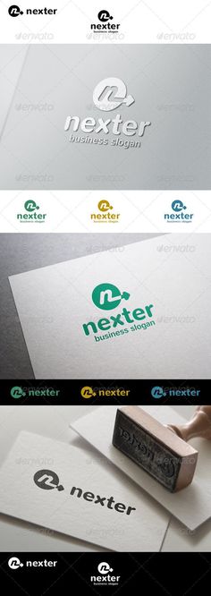 the logo for nexter is shown in three different colors and font options, including one letter