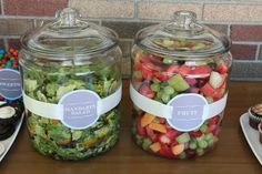 two glass jars filled with different types of food