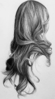 a pencil drawing of a woman's head with long, wavy hair and bangs