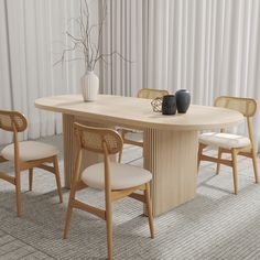 a dining table with chairs around it