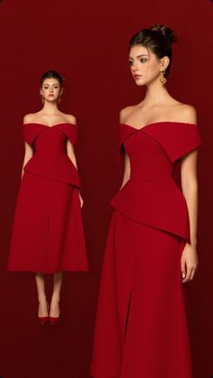 Red Evening Dress Classy, Red Gala Dress Classy, Red Dress Fancy, Decollete Dress, Ready To Wear Dress, Dinner Dress Classy, Royal Outfits