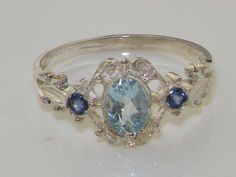 Solid 925 Sterling Silver Natural Aquamarine & Sapphire Victorian Style Rings, Cute Engagement Rings, Dope Jewelry, Jewelry Lookbook, Funky Jewelry, Sparkling Ice, Pretty Rings, Fantasy Jewelry, Aquamarine Blue