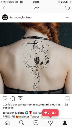 the back of a woman's neck with tattoos on it and flowers in the center