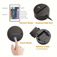 there are three different types of remotes and controls in this image, one is pointing at the remote control