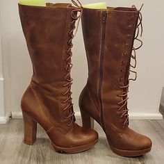 Steve Madden | Clapton Tall Lace Up Leather Tan Boots -8m Tall Lace Up Boots, Shoes Steve Madden, Tan Boots, Steve Madden Shoes, Lace Up Boots, Me Too Shoes, Shoe Laces, Steve Madden, Lace Up