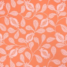 an orange wallpaper with white leaves and flowers on the top, in front of a red background