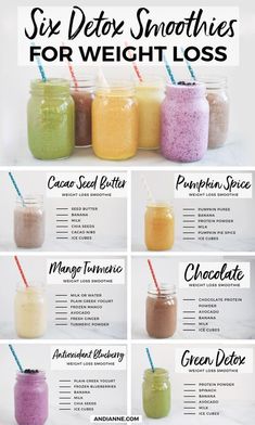 6 Detox Smoothies For Weight Loss — Andianne #weightlosssmoothies2 Fat Burning Recipes, Smoothie Bowl Vegan, Chocolate Protein Smoothie, Makanan Rendah Kalori, Pumpkin Spice Smoothie, Smoothies Vegan, Motivasi Diet, Detox Smoothies