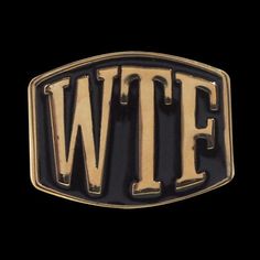 a black and gold metal belt buckle with the word'wife'written on it