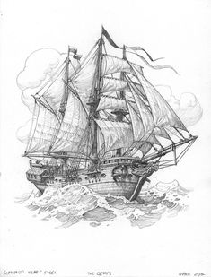 The Cerys by Mark Zug : r/ImaginaryWarships Sail Ship Art, Drawing Pirate Ship, Mark Zug Art, Pirate Ships Drawings, How To Draw Ship, Ship Wreck Drawing, How To Draw A Ship, Ship Pencil Drawing, Old Ship Drawing