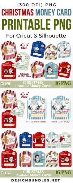 Christmas Money Card PNG Bundle | Printable Money Card PNG Merry Bright Christmas