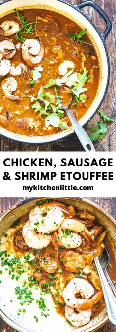 chicken, sausage and shrimp stew in a skillet