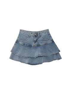 Olivia Mark - High-Waisted Denim Skirt with Double Layer Hem and Ruffle Detail Ruffle Jean Skirt, Skirt Ruffle, High Waisted Denim Skirt, Tube Skirt, Skirt Denim, Jeans Skirt, Pleated Maxi Skirt, Pleated Maxi, Faux Leather Skirt