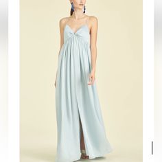 Brand New Never Worn. Light Blue Maxi Dress For Prom, Light Blue Maxi Dress For Wedding And Prom Season, Light Blue Sleeveless Satin Maxi Dress, Sleeveless Light Blue Satin Maxi Dress, Light Blue Floor-length Maxi Dress For Prom, Blue Satin Bridesmaid Gown, Floor-length Light Blue Maxi Dress For Wedding, Blue Silk Prom Gown, Blue Silk Evening Dress For Prom