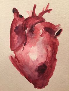 a watercolor painting of a red heart