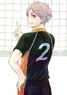 a drawing of a man standing in front of a volleyball net with the number two on his shirt