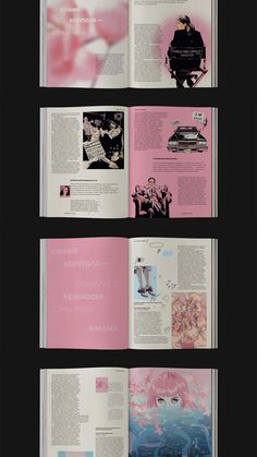 an open book with pink and black pages on the front, side and back sides