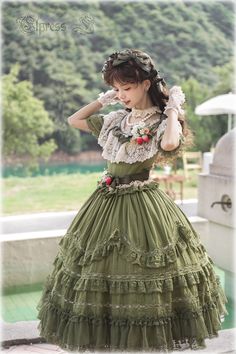 OP Dress Full Set♥Pre-order 3 months♥ Xingxiang Green Color ♥Sweet Lol – nbsama Green Fits Aesthetic, Green Tea Dress, Victorian Dress Drawing, Green Dress Aesthetic, Pretty Green Dress, Fashion Design Classes, Child Dress, Op Dress, Fantasy Dresses