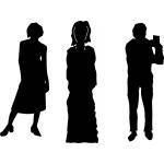 the silhouettes of three people standing next to each other in front of a white background