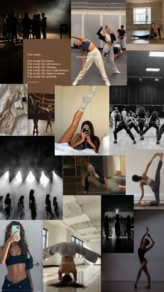 a collage of photos with dancers in black and white, including one woman dancing