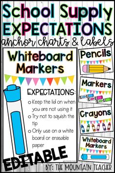 a poster with the words school supply expectations and whiteboard markers