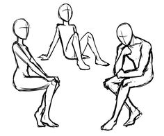 three people sitting in different positions with their legs crossed