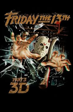 friday the 13th movie poster with an image of a person holding a knife and wearing a mask