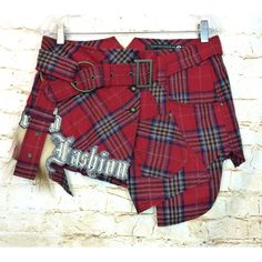 Atelier Gx-2 France Womens Vtg Y2k Asymmetrical Plaid Wool Skirt L Punk Grunge New Without Tags, Vintage Y2k Women’s Atelier Gx-2 Made In France Red Asymmetrical Plaid Wool Mini Skirt Waist Belt In Size L Punk Goth Grunge Notes: Bought In Tokyo, Japan Back In The Early 2000s But Never Wore It. Size/Measurements: Marked Size: L Actual Waist Measures: 32” Outseam/ Side Seam: 10 ½ And 11 ¼ ***I Would Recommend Comparing Sizes To A Similar Garment From Your Closet To Determine If The Size Fits You. Rock Style Red Mini Skirt, Red Rock Mini Skirt, Red Rock Style Mini Skirt, Red Punk Style Skirt, Red Grunge Mini Skirt, Red Punk Skirt For Fall, Fitted Harajuku Style Red Skirt, Fitted Red Harajuku Style Skirt, Fitted Red Harajuku Skirt