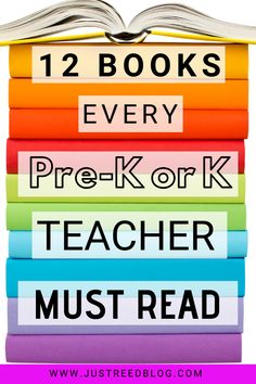 books stacked on top of each other with the title 12 books every pre - k teacher must read