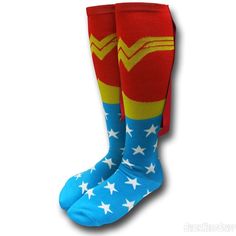 Images of Wonder Woman Women's Knee-High Socks w/Capes Superhero Socks, Superhero Halloween Costumes, Superhero Halloween, Womens Knee High Socks, Female Symbol, Wonder Woman Logo, Wonder Woman Costume, Women Crew Socks, Blue Socks