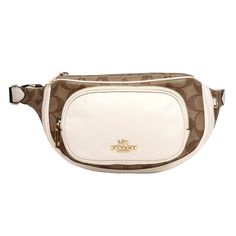 Coach Signature Waist Bag Leather Khaki/White (Approx.) W23.5cm X H13cm X D4.5cm Strap Length: 51-83.5cm (Adjustable) Waist Bag Leather, Bags Coach, Waist Bag, Coach Bags, White Color, Leather Bag, Color White, Bag Lady, Shoulder Bag