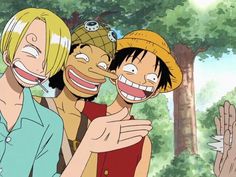 three anime characters are posing for the camera